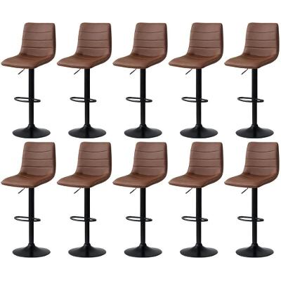Kit 10 Banqueta Alta Estilo Estofada Com Base Giratória E Regulagem De Altura - Marrom
