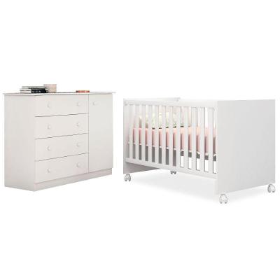 Quarto De Bebê Cômoda Helena E Berço Doce Sonho Branco
