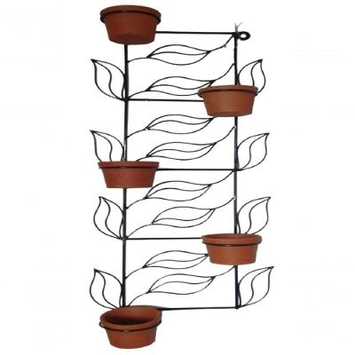 Suporte Ferro Plantas Folhas Preto 5 Vasos.