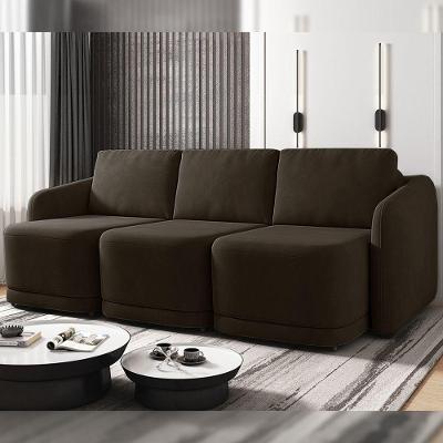 Sofá Cama Modulado Retrátil E Reclinável Decorativo Varsóvia 246cm Veludo Marrom G33 - Gran Belo
