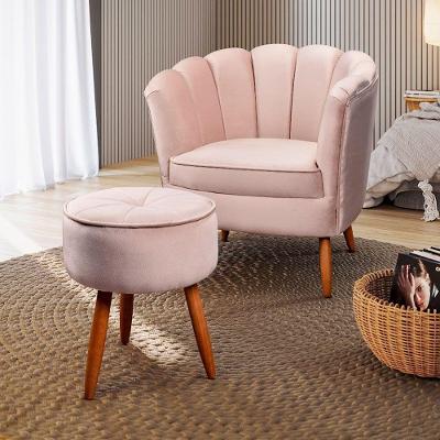 Poltrona Decorativa Com Pés De Madeira Speciale Home Rose