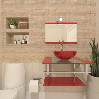Gabinete de Vidro 60cm com Cuba Redonda Vermelho Ferrari