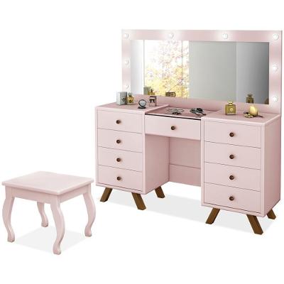 Kit Penteadeira Com Banqueta Em Mdf Rose