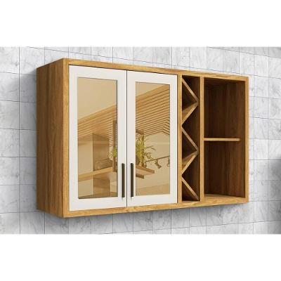 Armário Aéreo Cozinha Modulado Tempranillo 2 Portas Vidro Reflecta120cm Amendoa/Off White - Ronipa