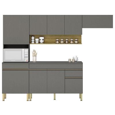 Armário De Cozinha 4 Peças Balcão Com Tampo 120cm Lina07 K02 Gris/freijó - Mpozenato