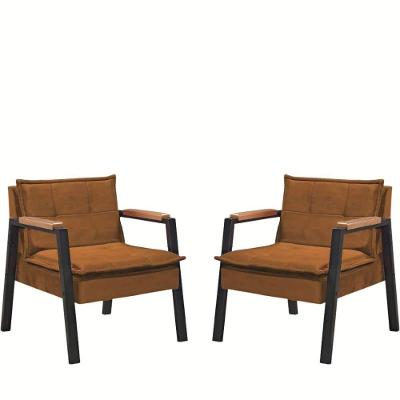 Kit 2 Poltrona Fortaleza Veludo Terracota Base Em Metal Preto