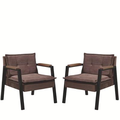 Kit 2 Poltrona Fortaleza Veludo Marrom Base Em Metal Preto
