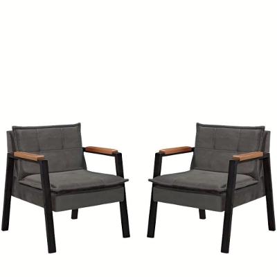 Kit 2 Poltrona Fortaleza Veludo Cinza Base Em Metal Preto