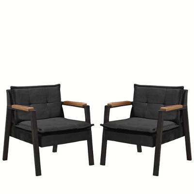 Kit 2 Poltrona Fortaleza Veludo Preto Base Em Metal Preto