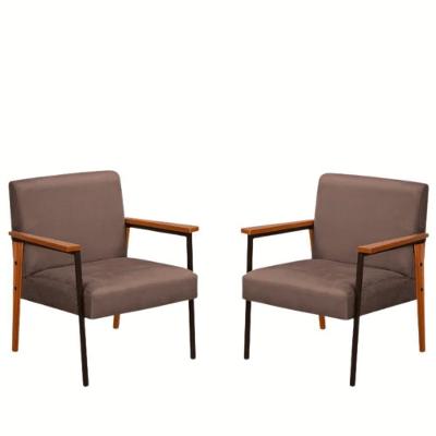 Kit 2 Poltrona Fontana Veludo Marrom Base Em Metal Preto E Madeira