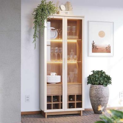 Cristaleira Decorativa Com Led Tenerife Off White/freijó G73 - Gran Belo