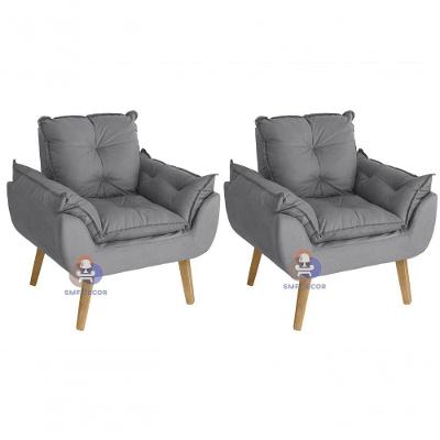 Kit 02 Poltrona Decorativa Opala Cinza Smf Decor