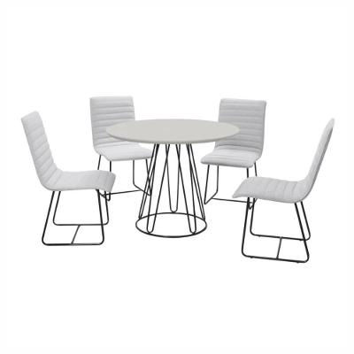 Conjunto Sala De Jantar Rubi Off White Com 4 Cadeiras Estrutura Metal Preto
