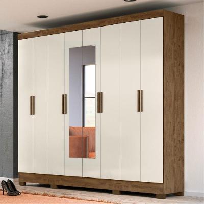 Roupeiro 8 Portas Gordon Castanho Wood Baunilha Com Espelho