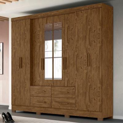 Roupeiro 8 Portas Timms Castanho Wood Com Espelho