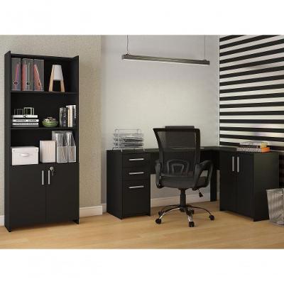 Conjunto Para Escritório 2 Peças Com Mesa E Armário Preto