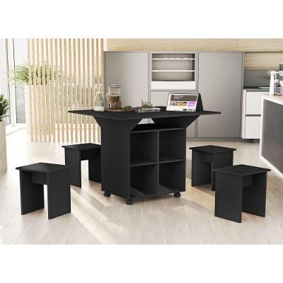 Mesa Retrátil Ana Com Banquetas Preto