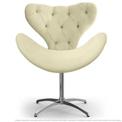 Cadeira Com Capitonê Decorativa Poltrona Egg Bege Com Base Giratória