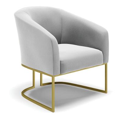 Poltrona Stella Suede Cinza Base Industrial Dourada