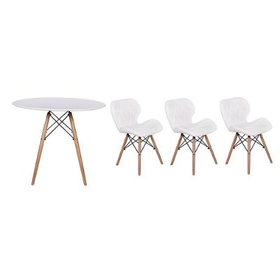 Mesa Jantar Eiffel 100cm Branca e 3 Cadeiras Slim Branca