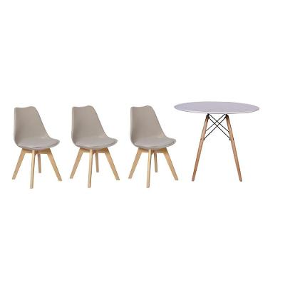 Kit Mesa Jantar Eiffel 100cm Branca + 03 Cadeiras Leda Nude