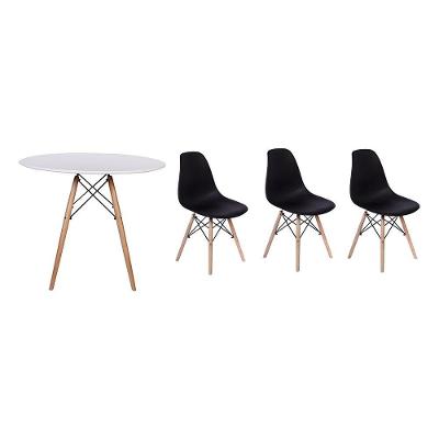 Mesa Jantar Eiffel 100cm Branca e 3 Cadeiras Preta