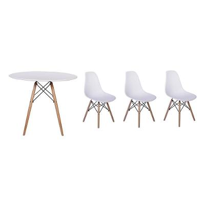 Mesa Jantar Eiffel 100cm Branca e 03 Cadeiras Charles Eames