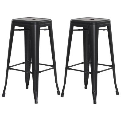Kit 2 Banquetas Industrial Preto Fosco 76 Cm Aço Cozinha Bar