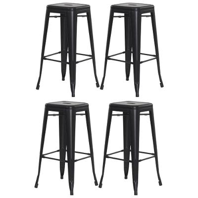 Kit 4 Banquetas Industrial Preto Fosco 76 Cm Aço Cozinha Bar