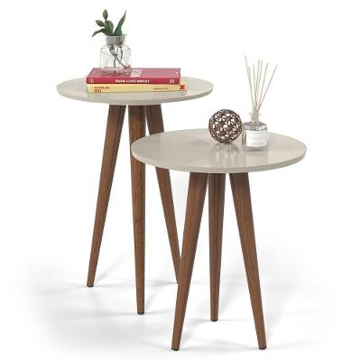 Conjunto 2 Mesas Apoio E Lateral Slim Patrimar Off White