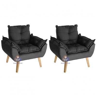 Kit 02 Poltrona Decorativa Opala Preto