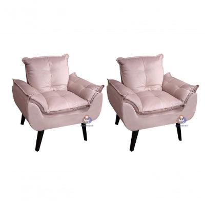 Kit 02 Poltrona Opala Veludo Rosa Nude