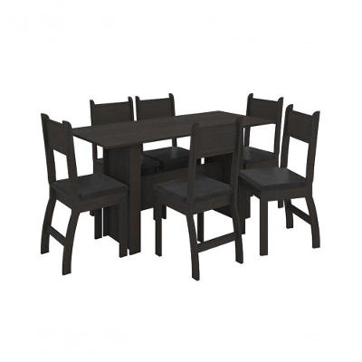 Conjunto Mesa De Jantar Milano 1,55M C/ 6 Cad Amendoa/Preto