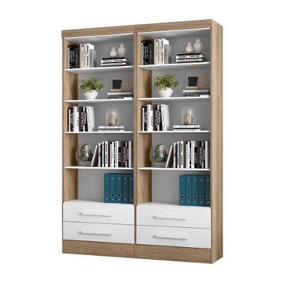 Livreiro Multiruso 2 Gavetas Kit Com 2 Carvalho/Branco - Fdecor