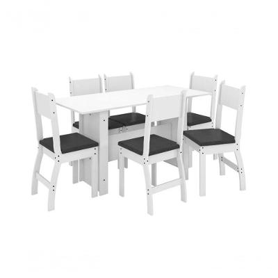 Conjunto Mesa De Jantar Milano 1,55M C/ 6 Cad Branco/Preto