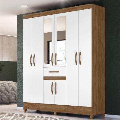 Guarda Roupa Steven Naturale Branco Com Espelho