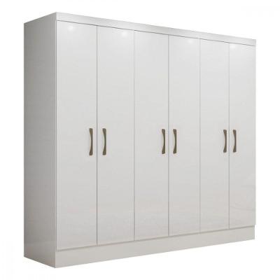 Guarda Roupa Casal Paris 6 Portas Branco Brilho