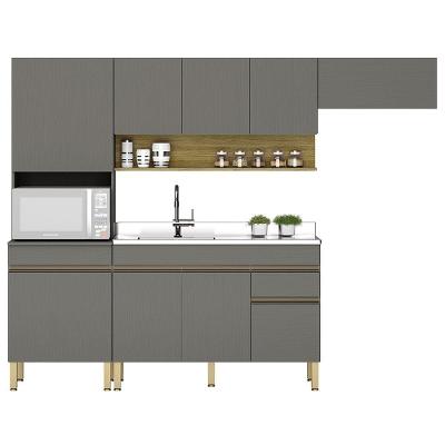 Armário De Cozinha 5 Peças Balcão Com Pia 120cm Lina10 K02 Gris/freijó - Mpozenato