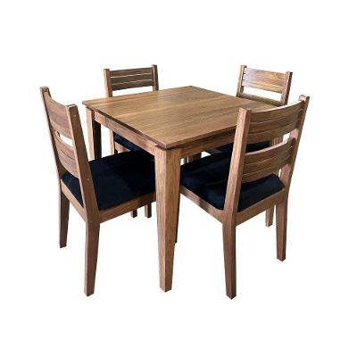 Conjunto De Mesa Madeira Maciça Itália Mineira Com 4 Cadeiras Estofadas Preta 90x90cm - Cor: Marrom