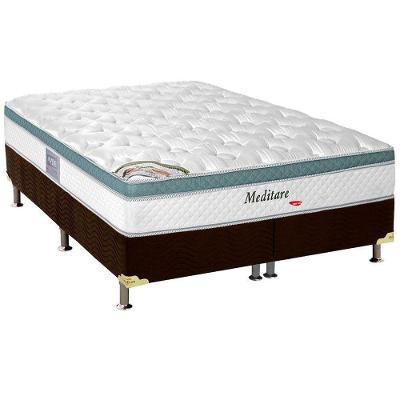 Cama Box Queen: Colchão Molas MasterPocket Ensacadas Herval   Meditare + Base CRC Suede Marrom(158x198)