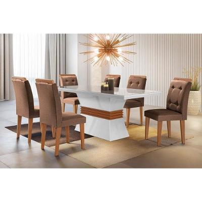 Sala de Jantar Completa Ágata c/ Tampo Madeirado Canto Reto 120cm + 4 Cadeiras Imperatriz Imbuia/Chocolate Capuccino - Rufato