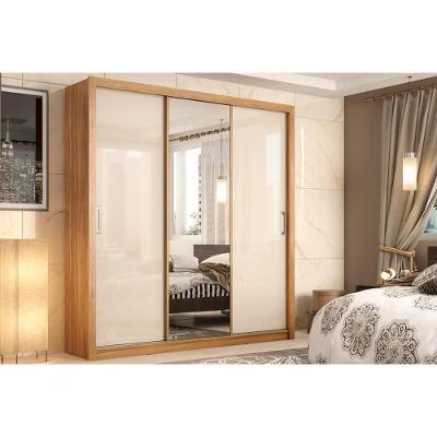 Guarda Roupa Casal 3 Portas de Correr e 2 Gavetas c/ Espelho Residence Amêndola/Off White - Demóbile