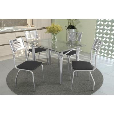 Conjunto: Mesa de Cozinha Amur Tampo de Vidro 120cm + 4 Cadeiras Munique Cromada/Preto - Kappesberg