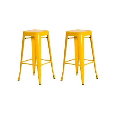 2 Banquetas Tolix Iron Design Industrial Amarela 76 Cm Aço