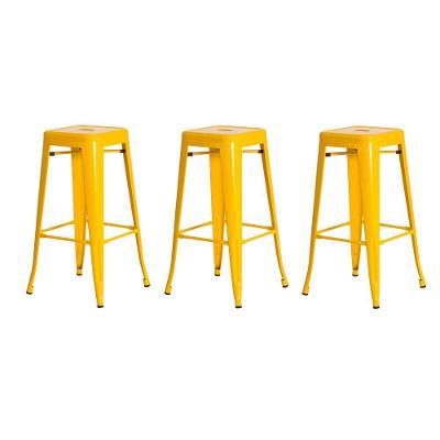 3 Banquetas Tolix Iron Design Industrial Amarela 76 Cm Aço