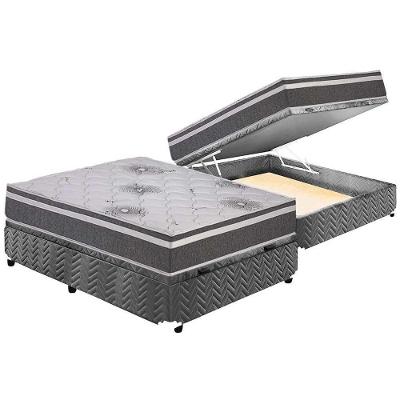 Cama Box Baú Casal: Colchão Espuma D33 Polar Pérola Premium Euro Pillow + Base CRC Suede Gray(138x188)