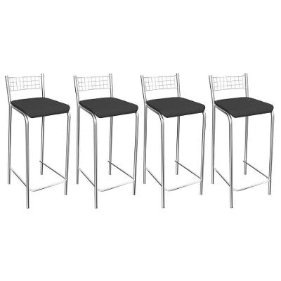 Kit 4 Banquetas Sala Jantar Gênova 1B705CR 4 Un Cromado/Courano Preto - Kappesberg