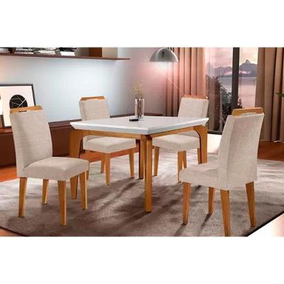 Kit Mesa Londrina Tampo Vidro 120cm + 4 Cadeiras Imbuia Linho Esmeralda