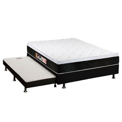 Cama Box c/Auxiliar Casal: Colchão Espuma Castor D45 Black e White + Base CRC Courano Black(138x188)