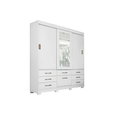 Guarda Roupa Casal 3 Portas de Correr e 7 Gavetas c/ Espelho Luiza Branco - Panan